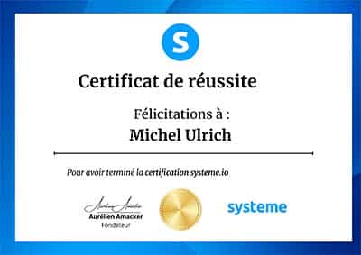 Certificat Systeme.io Michel Ulrich