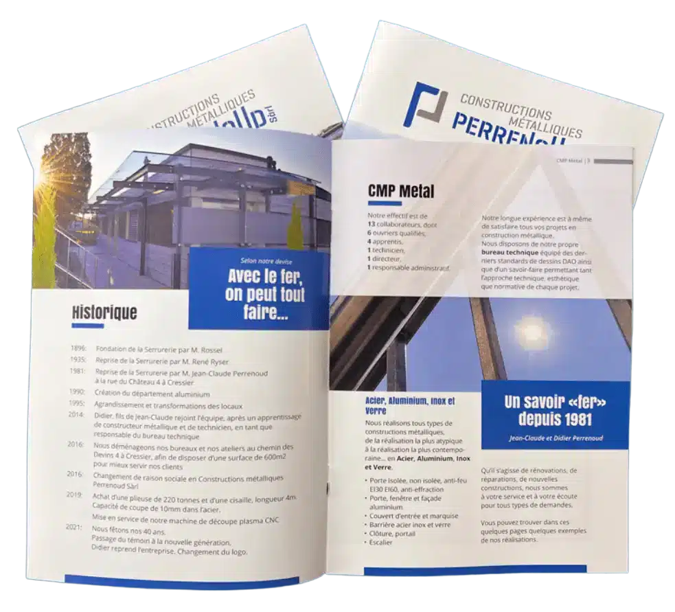 Brochure A5 CMP Metal Brochure d'entreprise sur les constructions métalliques.