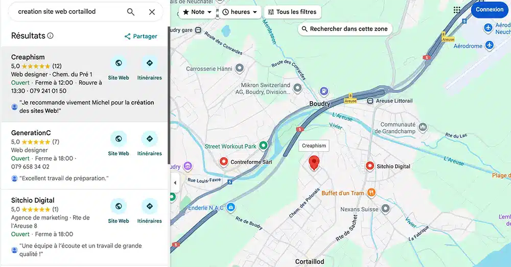 Résultat google Map Creaphism Top 3