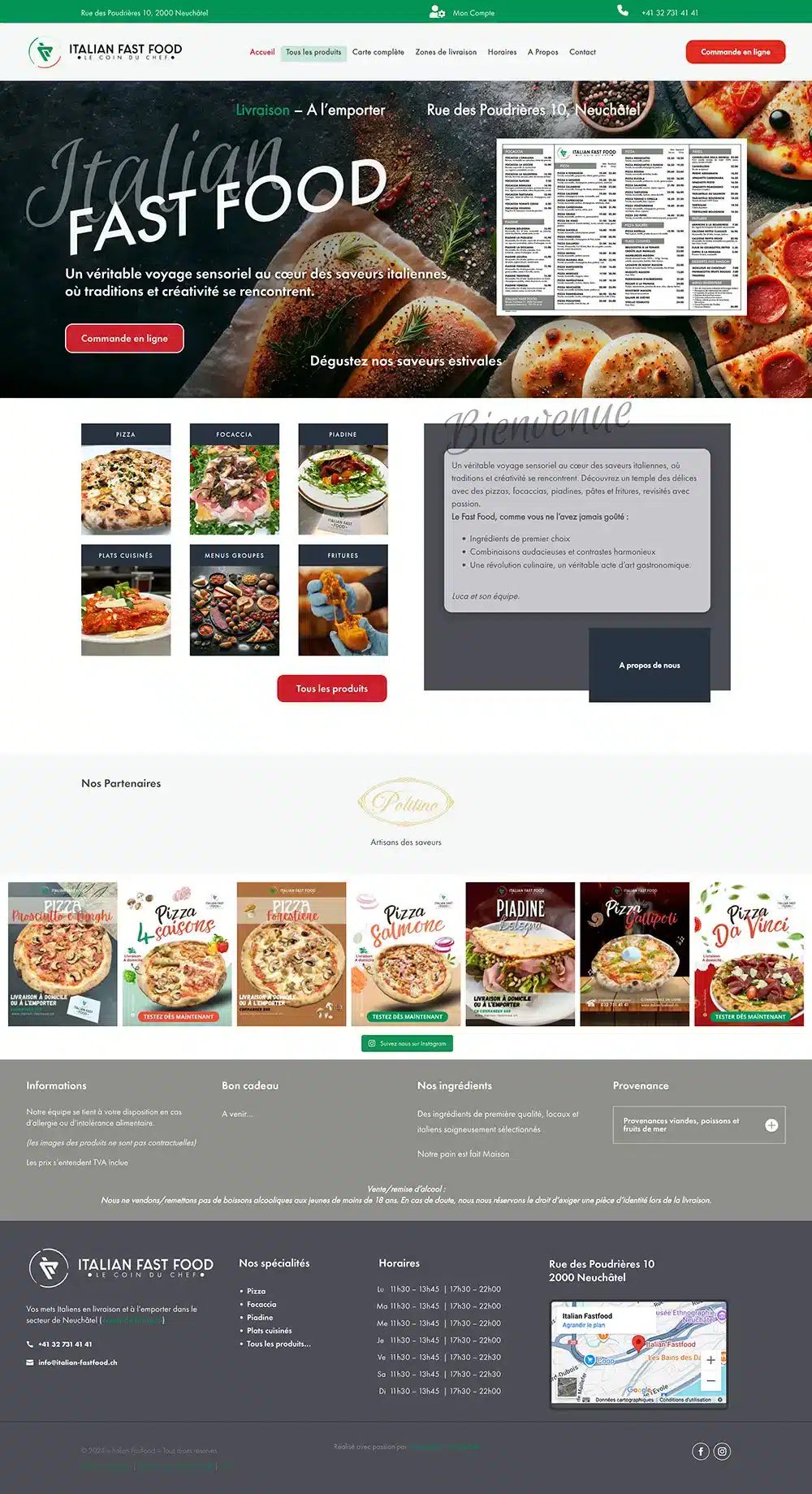 Page d'accueil d'un restaurant fast-food italien.