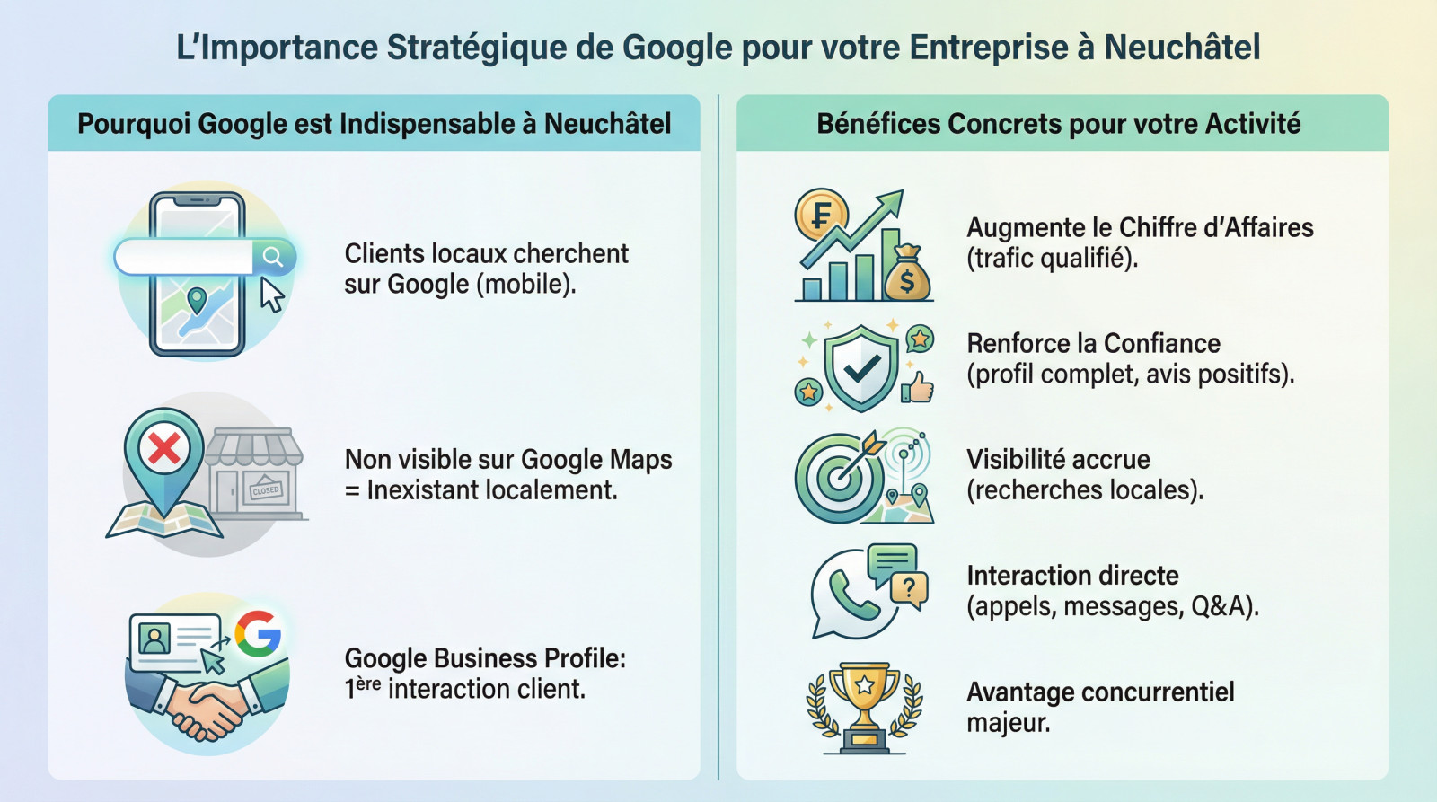 <strong>Importance stratégique d'une fiche Google</strong> pour la visibilité d'une entreprise à Neuchâtel