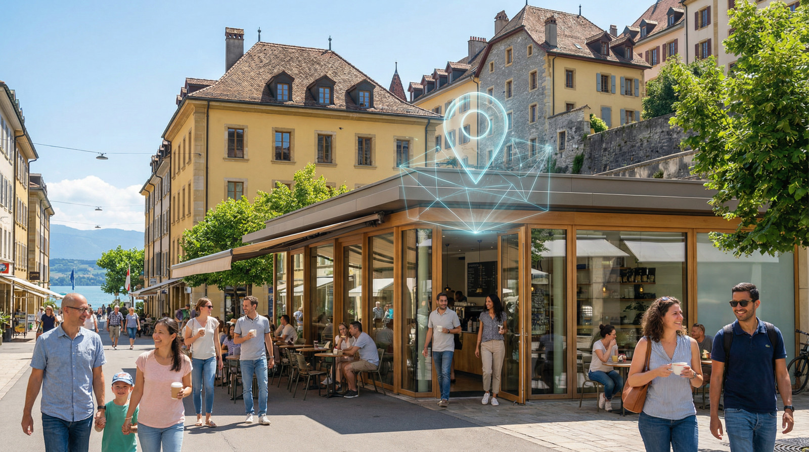 neuchatel-vibrant-street-connected-business Personnes marchant dans une rue animée en ville.